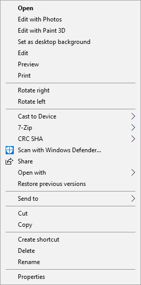 Image Preview context menu